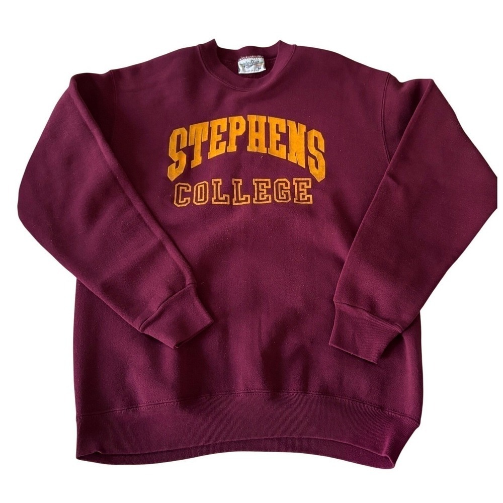 VTG 80s Velva Sheen M Burgundy Crewneck Sweatshirt USA Made Collegiate Arch Logo
